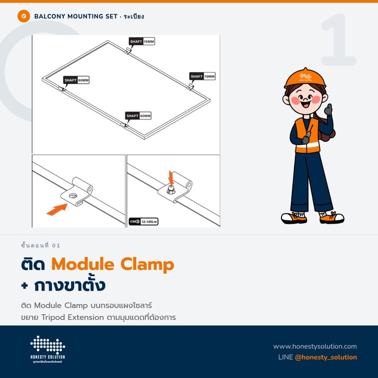 ขั้นตอนที่ 1 ติด Module Clamp และกางขาตั้ง